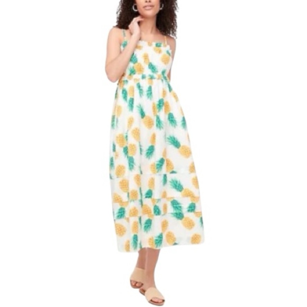 NWT J Crew Factory Pineapple Square Neck Ruffle Maxi Dress